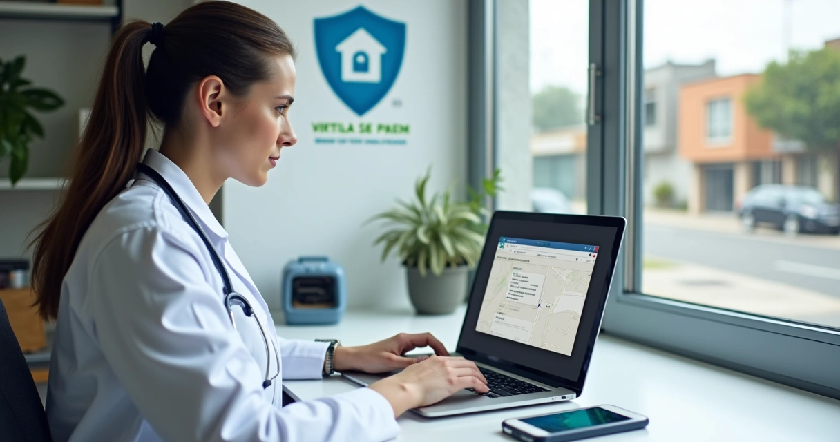 Veterinário usando notebook para abrir CNPJ com endereço protegido