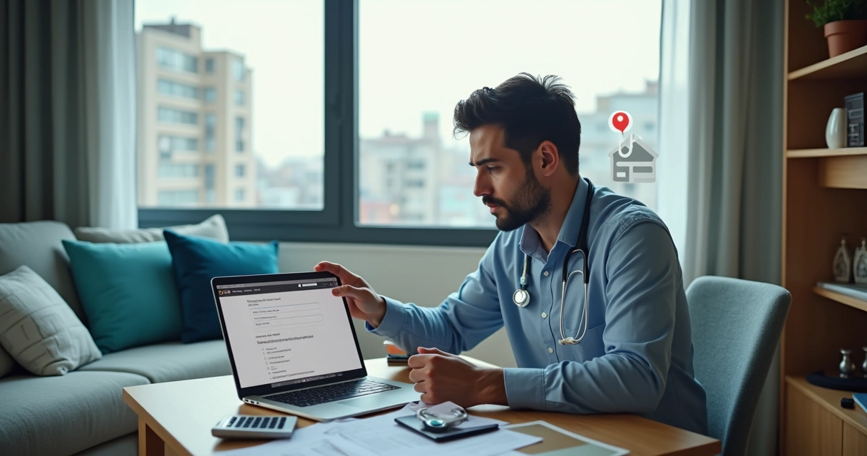 Veterinário autônomo preocupado analisando documentos fiscais em home office