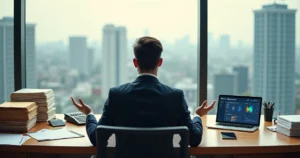 Comparação visual entre contabilidade tradicional em papel e contabilidade online em notebook moderno