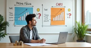Profissional diante de duas opções de imposto em quadro branco