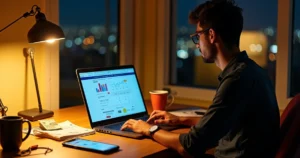 Infoprodutor brasileiro preenchendo carnê-leão online no notebook