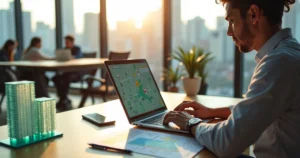 Empreendedor analisando possíveis sedes fiscais em mapa digital