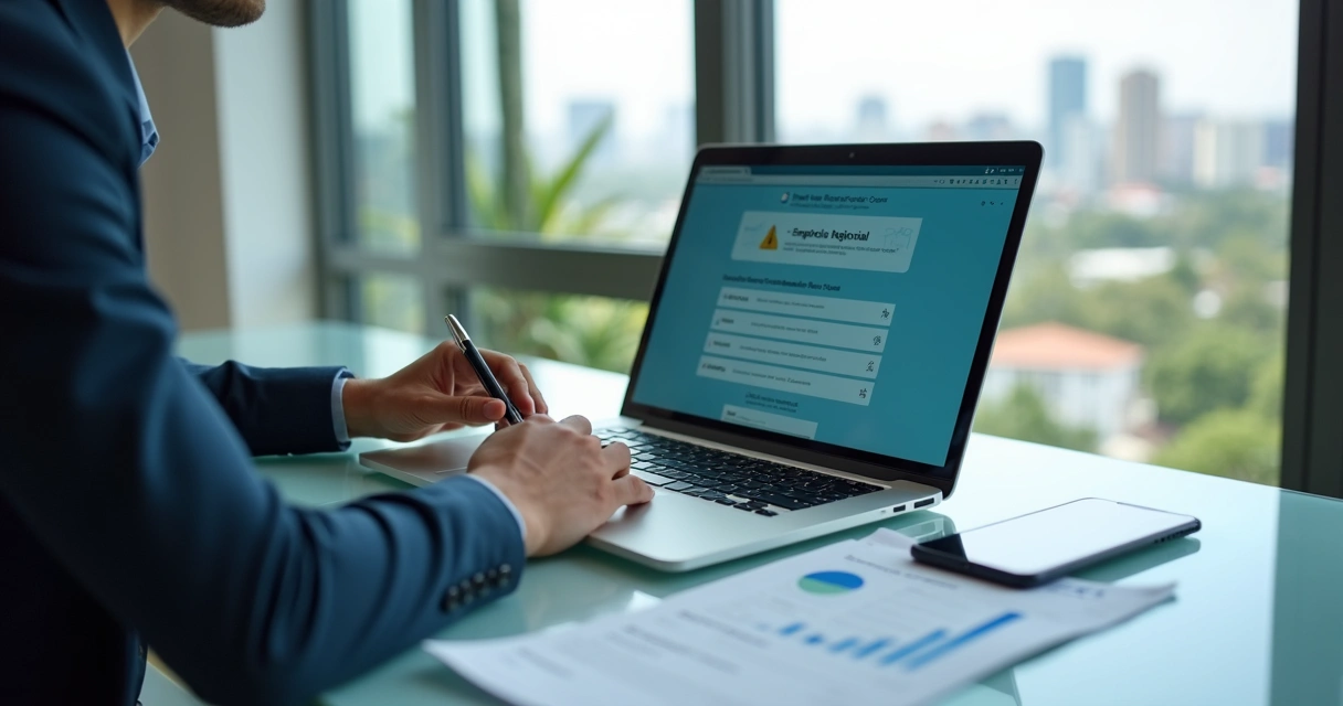 Empresário brasileiro analisando no notebook a consulta de exclusão do Simples Nacional