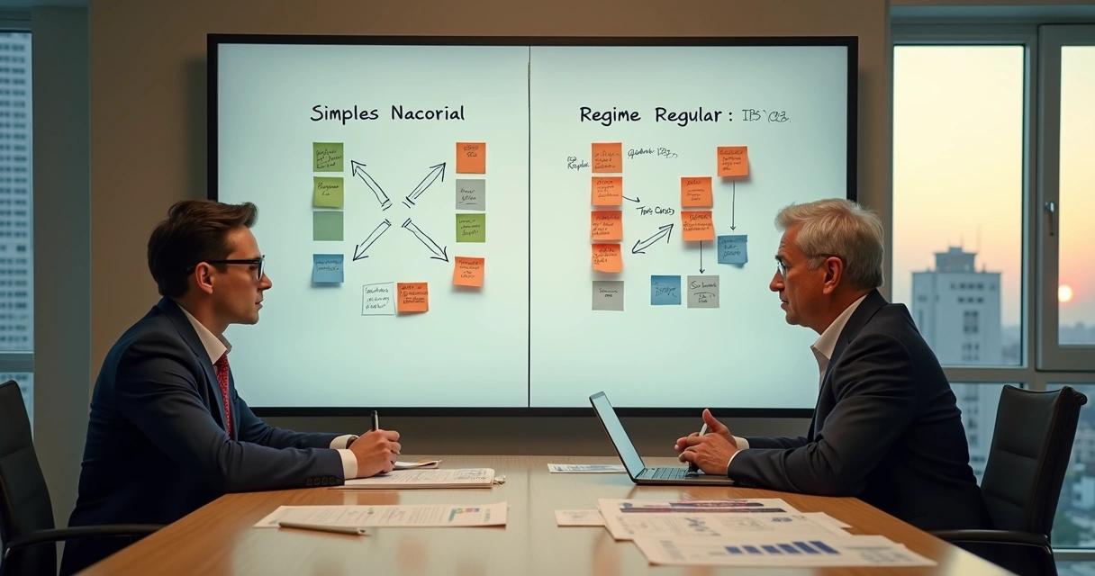 Dois empresários analisam quadro dividido entre Simples Nacional e regime regular